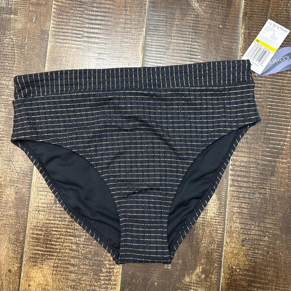 Aqua Couture Black & Gold Striped Bikini Bottoms